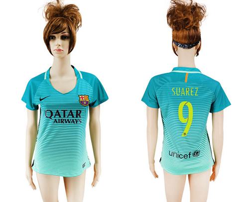 Women's Barcelona #9 Suarez Sec Away Soccer Club Jersey - Click Image to Close
